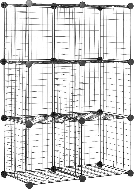 Photo 1 of Amazon Basics 6 Cube Wire Grid Storage Shelves, Stackable Cubes, Black, 14"D x 14"W x 14"H
