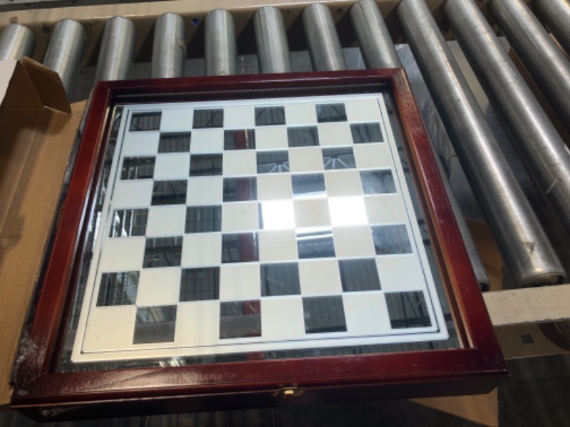 Photo 4 of Glass Chess Set in Wooden Case: Universal Standard Chess Board Game Set - Frosted and Clear Pieces and Glass Board Perfectly Embedded in Wooden case- Perfect Beginner Chess Set for Kids & Adults