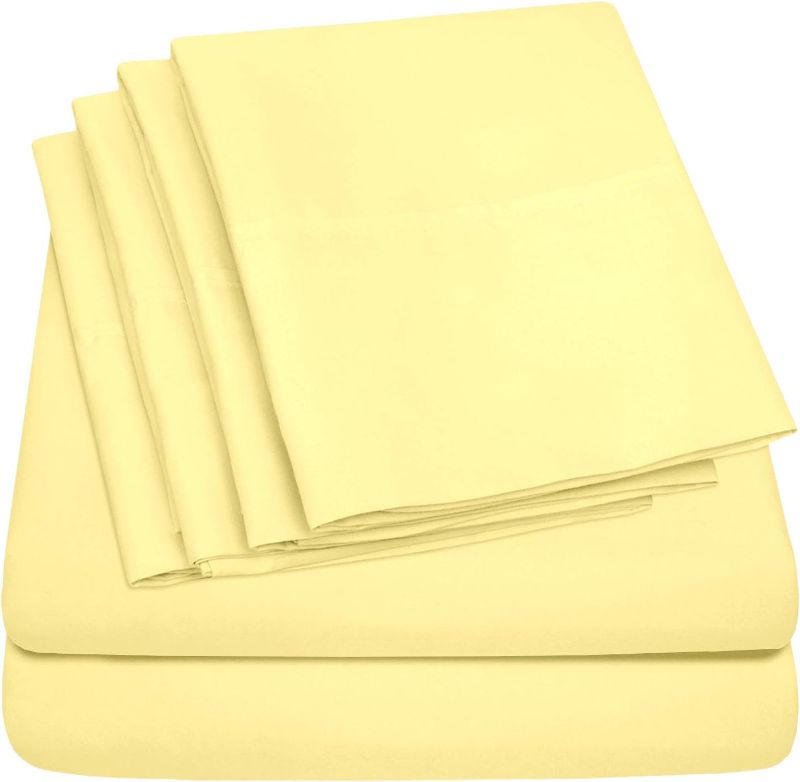 Photo 1 of 6 Piece Bed Sheet Set, Queen, Pale Yellow
