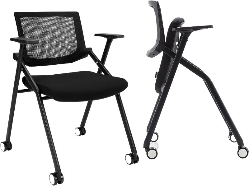 Photo 1 of BROBRIYO, 2 Pack Conference Room Chairs, Stackable & Ergonomic Foldable Chair with Lumbar Support, Armrest - Mesh Bouncing Back for Office Meetings, Conference, Reception, and Training Room Chair
