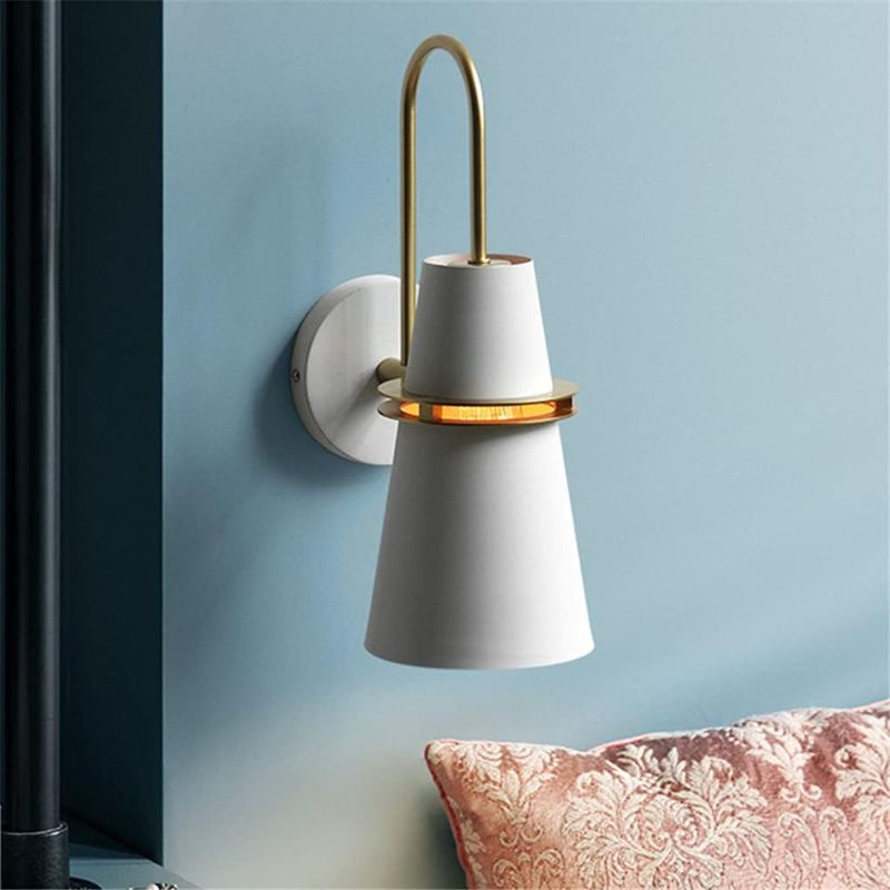 Photo 1 of BAYCHEER Nordic Horn Shaped Bathroom Wall Sconce Lighting Iron 1-Head Handle Wall Mount Lamp with Slit for Bedroom Bedside Living Room Reading Headboard Bathroom Bedroom Farmhouse Porch Garage White

