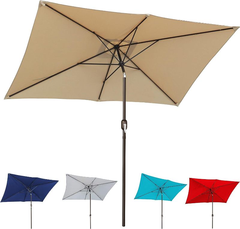 Photo 1 of ****Missing Pole***** Blissun 10' Rectangular Patio Umbrella Outdoor Market Table Umbrella with Push Button Tilt and Crank (Navy Blue)