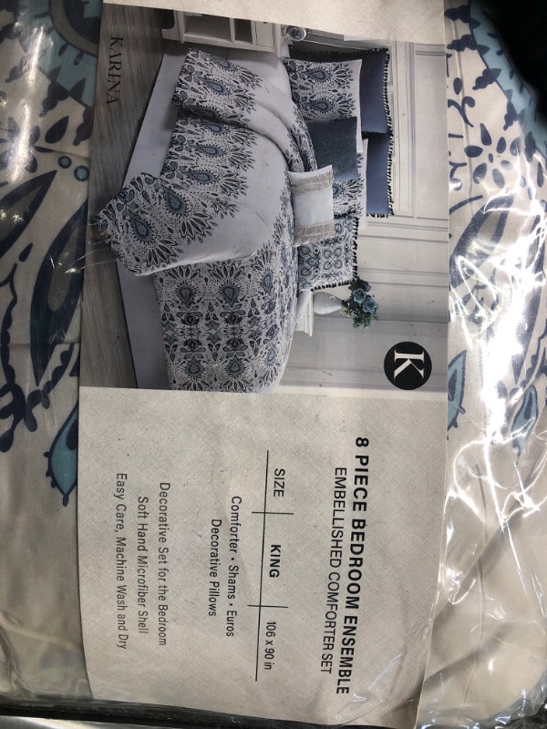 Photo 4 of Amrapur Overseas Kira 8-Piece Embellished Comforter Set King/California King King/California King White/Blue