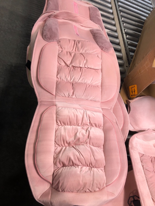 Photo 2 of AOOG Fuzzy Front Pair + REAR COVERS, Fluffy Automotive Seat Covers for Cars SUV Pick-up Truck, Soft Plush Synthetic Fur Car Seat Cushions, Warm Winter Protector, Pink FRONT PAIR PINK

*one of rear seat covers is dirty. front pair looks new