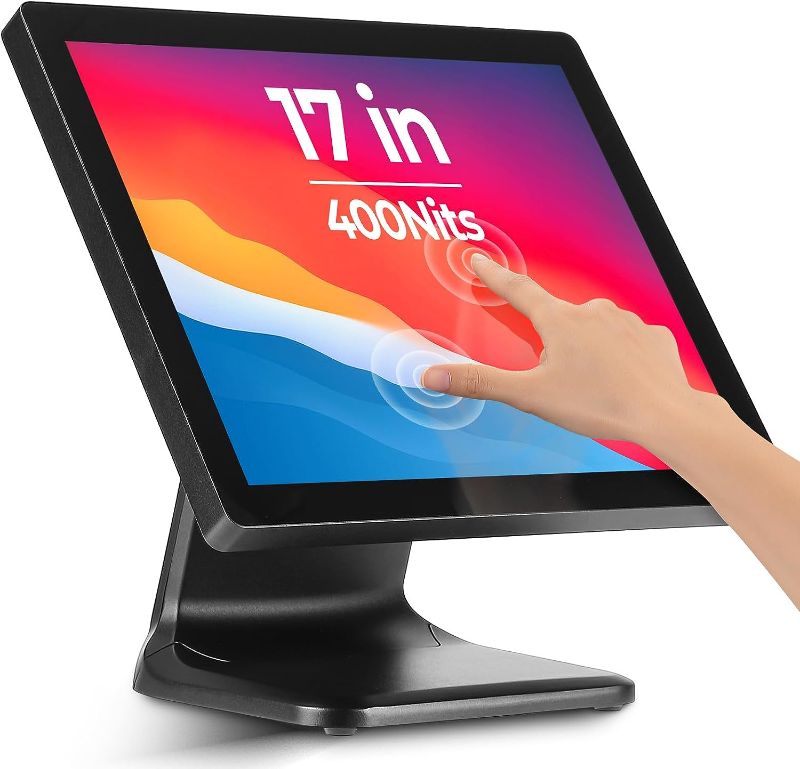 Photo 1 of ****UNIT POWERS ON***  MUNBYN POS Touch Screen Monitor 17-inch 400 nits Flat Capacitive LED Touchscreen Monitor POS System for Retail Kitchen POS Monitor No Driver Required Support Windows Linux Raspberry Pi VGA/HDMI Input