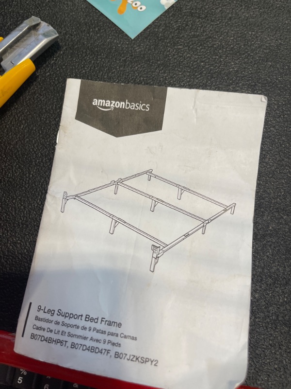 Photo 2 of Amazon Basics Metal Bed Frame, 9-Leg Base for Box Spring and Mattress, Twin, Tool-Free Easy Assembly, Black, 74.5" L x 38.5" W x 7" H