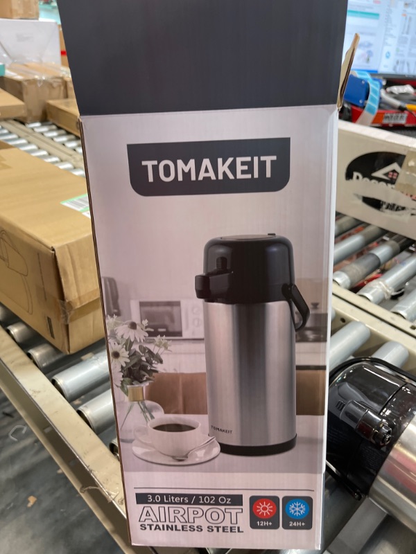 Photo 2 of Airpot Coffee Carafe - TOMAKEIT 3L(102 Oz) Airpot Beverage Dispenser Insulated Stainless Steel Large Coffee Thermal - Pump Action Airpot for Hot/Cold Water