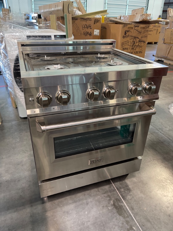 Photo 1 of ***Dents on front of oven***** ZLINE 30" 4.0 cu. ft. Dual Fuel Range with Gas Stove and Electric Oven in Fingerprint Resistant Stainless Steel and White Matte Door (RAS-WM-30)