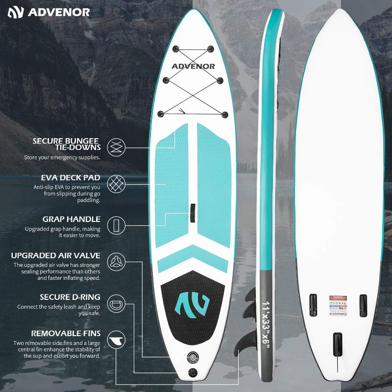 Photo 1 of ADVENOR Paddle Board 11'x33 x6 Extra Wide Inflatable Stand Up Paddle Board with SUP Accessories Including Adjustable Paddle,Backpack,Waterproof Bag,Leash,and Hand Pump,Repair Kit