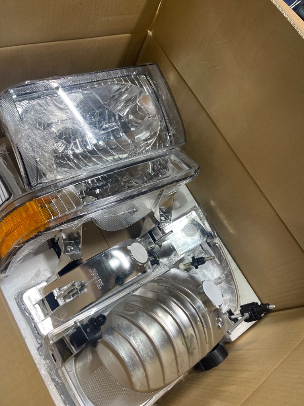 Photo 1 of Headlights Assembly Fit for 1999 2000 2001 2002 2003 2004 Ford F250 F350 F450 F550 Super Duty/2000-2004 Ford Excursion with Corner Bumper Set Chrome Housing Amber Reflector Replacement LH+RH