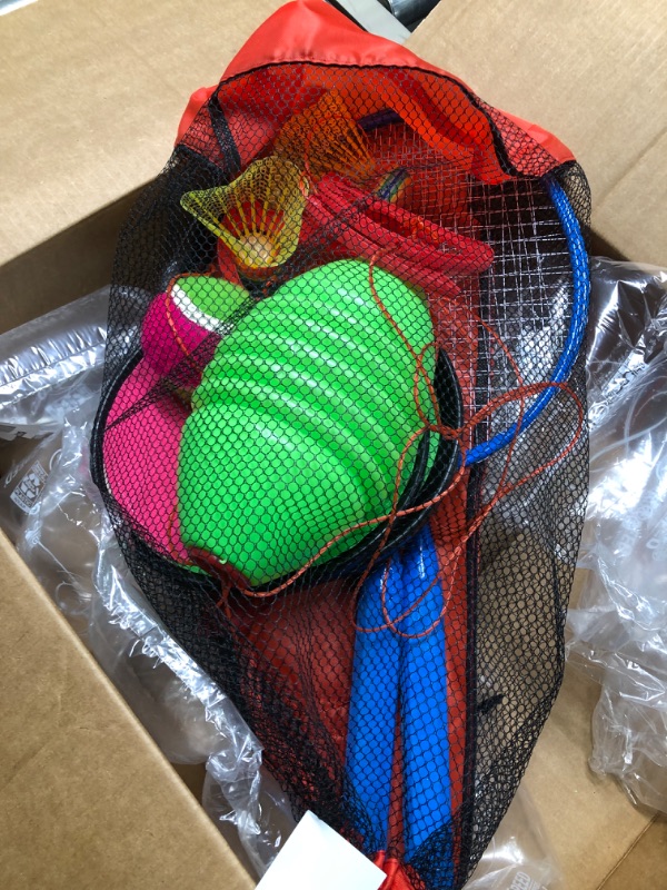 Photo 2 of High Bounce 3 in1 Outdoor Games Combo Set for Kids, with Badminton Rackets Set, Toss and Catch Ball Set, Sliding Zoom Ball Game, Mesh Bag, Birdies, and Tennis Ball Included