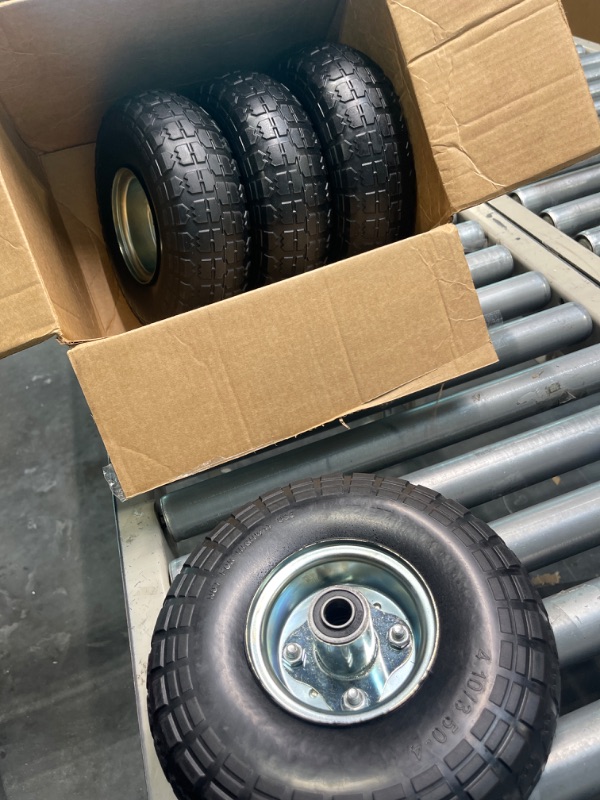 Photo 2 of (4-Pack) AR-PRO 10-Inch Solid Rubber Tires and Wheels - Replacement 4.10/3.50-4” Tires and Wheels with 5/8” Axle Bore Hole, 2.2” Offset Hub, and Double Sealed Bearings - Perfect for Gorilla Carts 4 Sliver