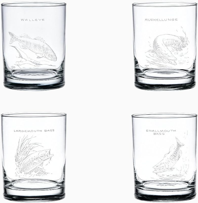 Photo 1 of 
Ned Smith Freshwater Fish 14-Ounce (DOF) Double Old Fashioned Glass Assorted Set of 4