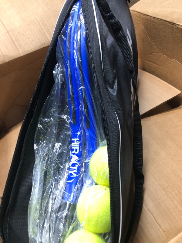 Photo 1 of HIRALIY Adult Recreational 2 Players Tennis Rackets ,27 Inch Super Lightweight Tennis Racquets for Student Training Tennis and Beginners, Tennis Racket Set For Outdoor Games, Including 3 Tennis Balls, 2 Tennis Overgrips and 1 Tennis Bag Blue