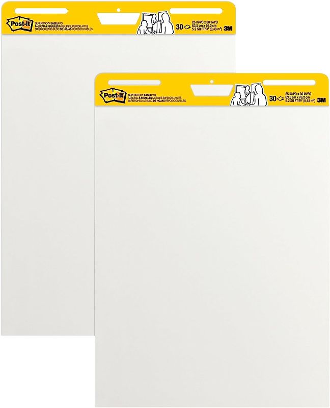 Photo 1 of Post-it Super Sticky Easel Pad, 25 in x 30 in, White, 30 Sheets/Pad, 2 Pad/Pack, Large White Premium Self Stick Flip Chart Paper, Super Sticking Power (559)