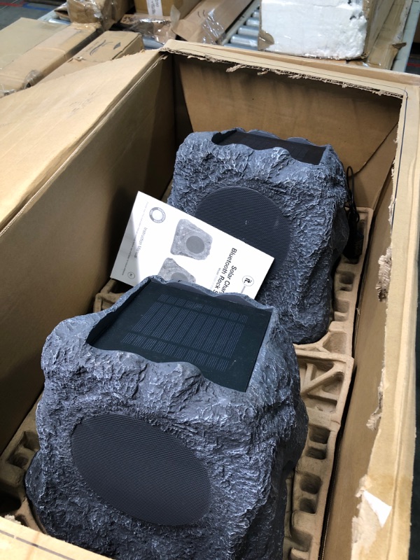 Photo 2 of Innovative Technology Outdoor Rock Speaker Pair - Wireless Bluetooth Speakers for Garden, Patio, Waterproof, Built for all Seasons & Solar Powered with Rechargeable Battery, Music Streaming - Charcoal