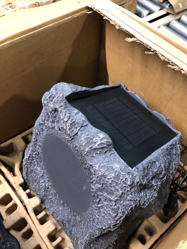 Photo 3 of Innovative Technology Outdoor Rock Speaker Pair - Wireless Bluetooth Speakers for Garden, Patio, Waterproof, Built for all Seasons & Solar Powered with Rechargeable Battery, Music Streaming - Charcoal