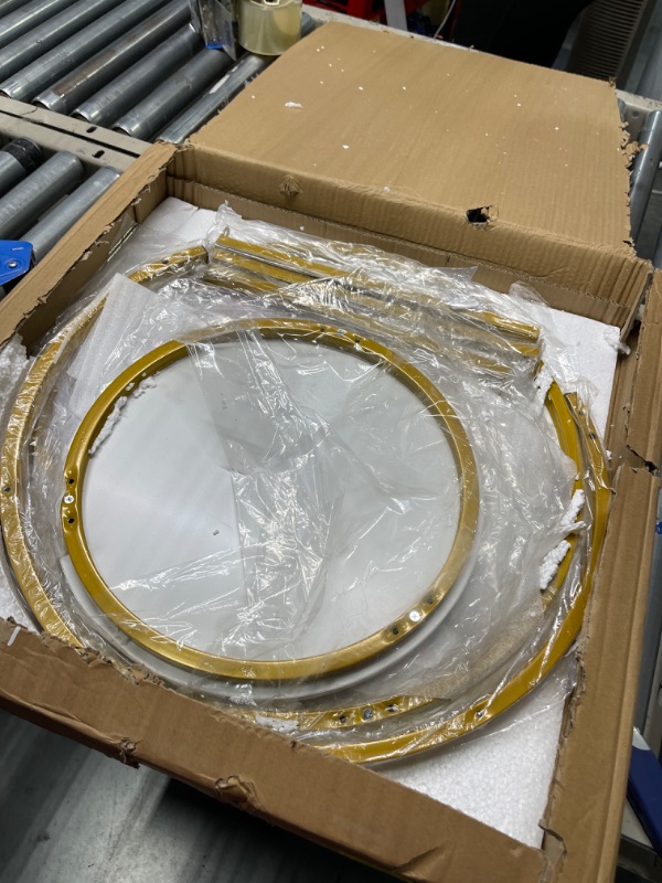 Photo 1 of aboxoo Coffee Table Nesting White Set of 2 Side Set Golden Frame Circular and Marble Pattern Wooden Tables, Living Room Bedroom Apartment Modern Industrial Simple Nightstand