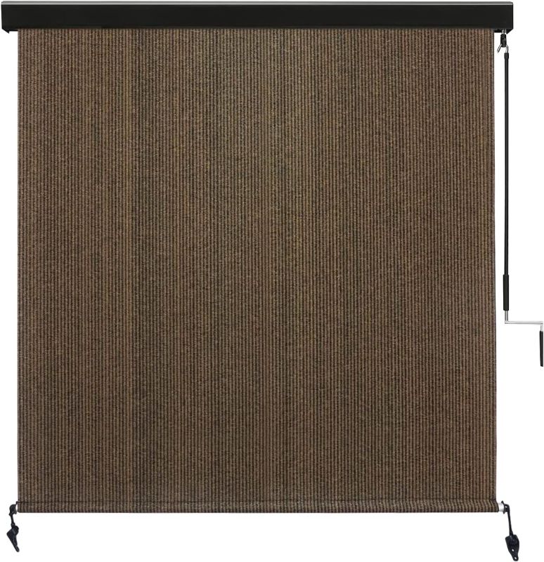 Photo 1 of Amagenix Premium Outdoor Roller Shades 6'(W) x 8'(H), Exterior Cordless Patio Shades Roll up Outdoor Blinds for Porch Gazebo,Crank Operated with Aluminum Protective Valance, Mocha