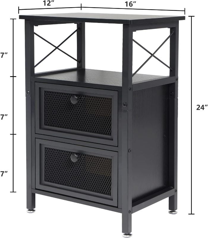 Photo 1 of Black Metal End Table with Storage...grey - 16" L x 12" W x 24" H Nightstand with 2 Mesh Metal Doors, Sofa Side Table for Small Space, Small Narrow Side Table for Living Room, Night Stand Accent Furniture