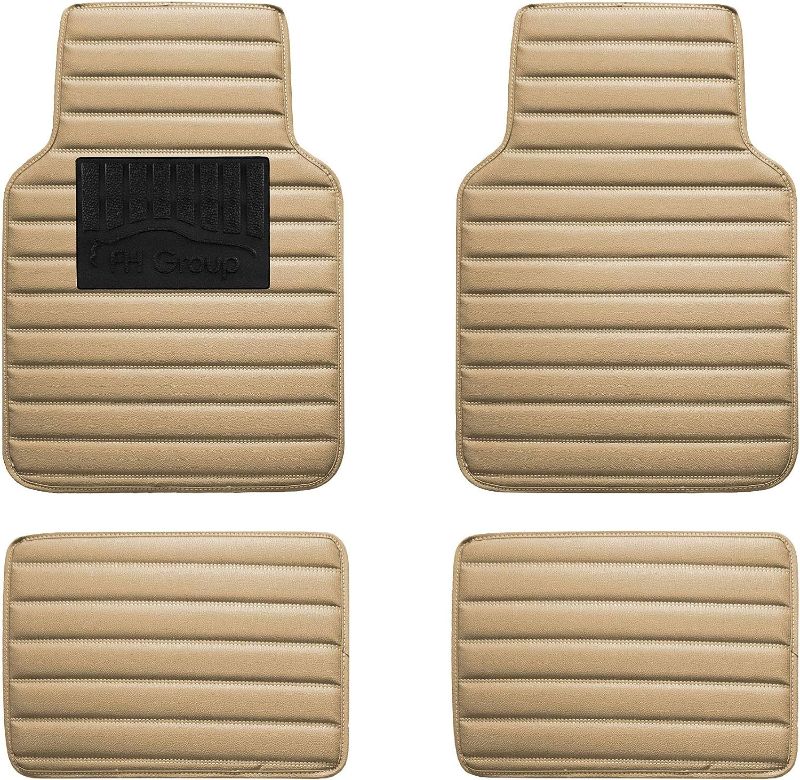 Photo 1 of FH Group Floor Mats - Faux Leather Floor Mats for Cars, Universal Fit Automotive Floor Mats, All Purpose Car Floor Mats, PU Leather Protector Mat for Most Sedan, SUV, Truck Floor Mats Beige
