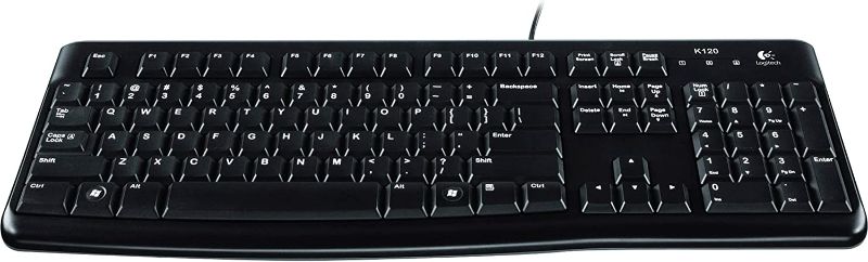 Photo 1 of Logitech K120 Wired Keyboard for Windows, Plug and Play, Full-Size, Spill-Resistant, Curved Space Bar, Compatible with PC, Laptop - Black
