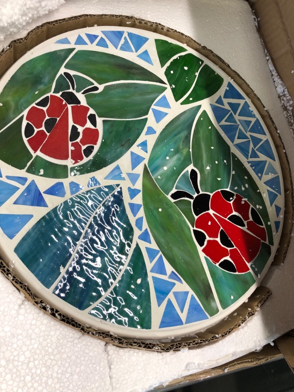 Photo 3 of Bieye MSS001 Tiffany Style Stained Glass Mosaic Decorative Stepping Stone for Garden Decor (12" Round, Ladybug)
