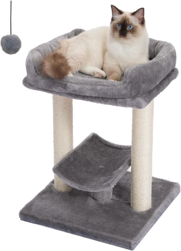 Photo 1 of Cat Scratching Post, Cat Tower for Indoor Cats, Cat Scratcher with Large Plush Top Perch Bed, Cat Post and Curved Platform
