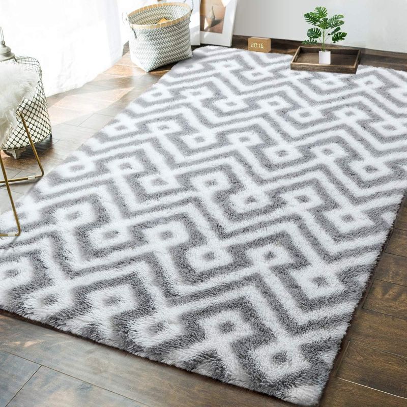 Photo 1 of Andecor Fluffy Geometric Area Rugs for Bedroom, 5 x 8 Feet Shaggy Mordern Rug for Living Room Kids Room Dorm Nursery Home Decoration Floor Indoor Carpet,...
