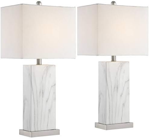 Photo 1 of 360 Lighting Connie Mid Century Modern Table Lamps 25" High Set of 2 with USB Charging Port White Faux Marble Rectangular Shade for Living Room Desk...
