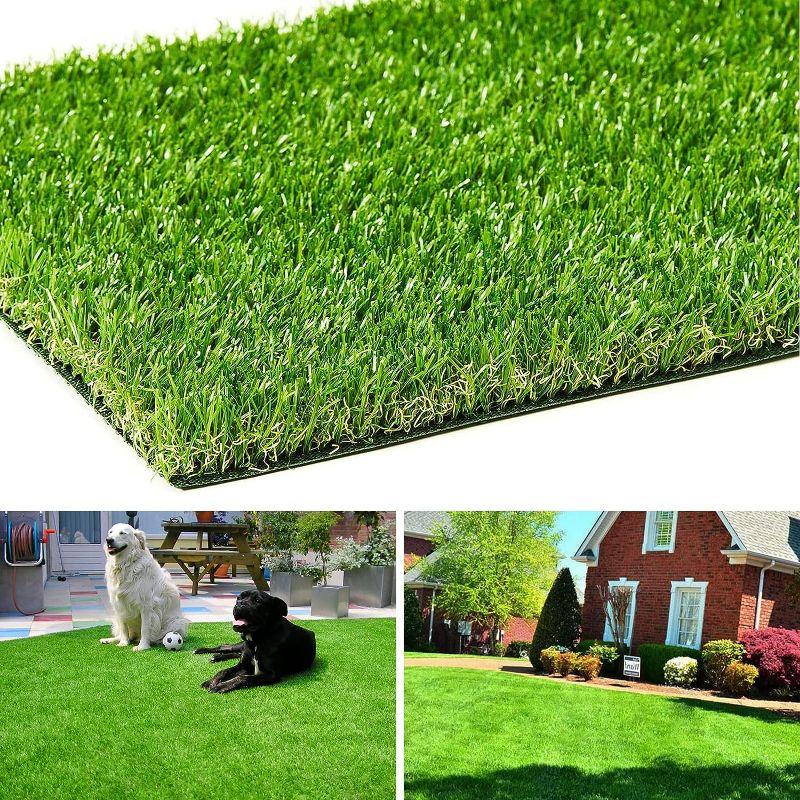Photo 1 of AYOHA Artificial Turf 4' x 6' with Drainage, 1.38 Inch Realistic Fake Grass Rug Indoor Outdoor Lawn Landscape for Garden, Balcony, Patio, Synthetic Grass Mat for Dogs, Customized
