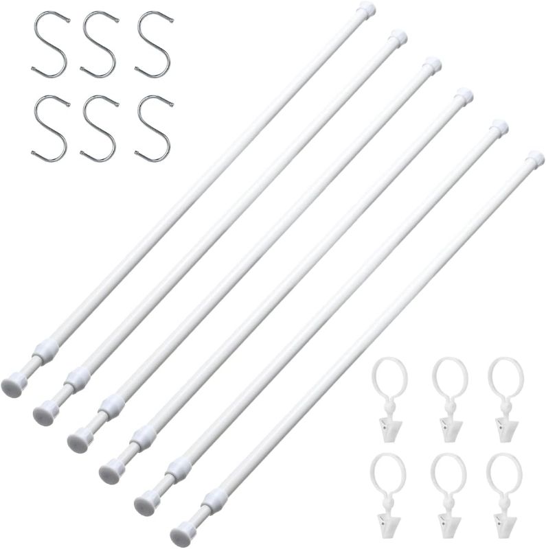 Photo 1 of 6 Pack Tension Rods for Windows 28 to 48 Inch Spring Tension Rod Adjustable Metal No Drill Curtain Rod for Windows, Shower, Door, Kitchen (White, 6 Pack) White - 6 Pack 28" to 48" Adjustable