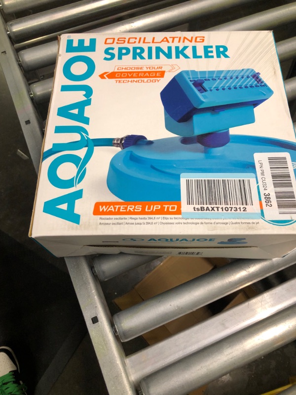 Photo 2 of Aqua Joe AJ-OSPR20 Mini Gear-Driven Oscillating Sprinkler on Sled Base, 4,250 Sq. Ft. Max, Blue & SJI-OMS16 Indestructible Metal Base Oscillating Sprinkler, 3600-Square Foot Coverage LIGHT BLUE Oscillating Sprinkler + Sprinkler