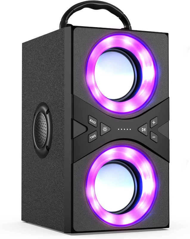 Photo 1 of DINDIN Bluetooth Speakers, 40W(Peak) Wireless Portable Speaker with TWS, Subwoofer and Lights, 75dB Loud Stereo Sound, Rich Bass, Bluetooth 5.0 and Phone Holder, For Home Party, Outdoor Camping,Travel
