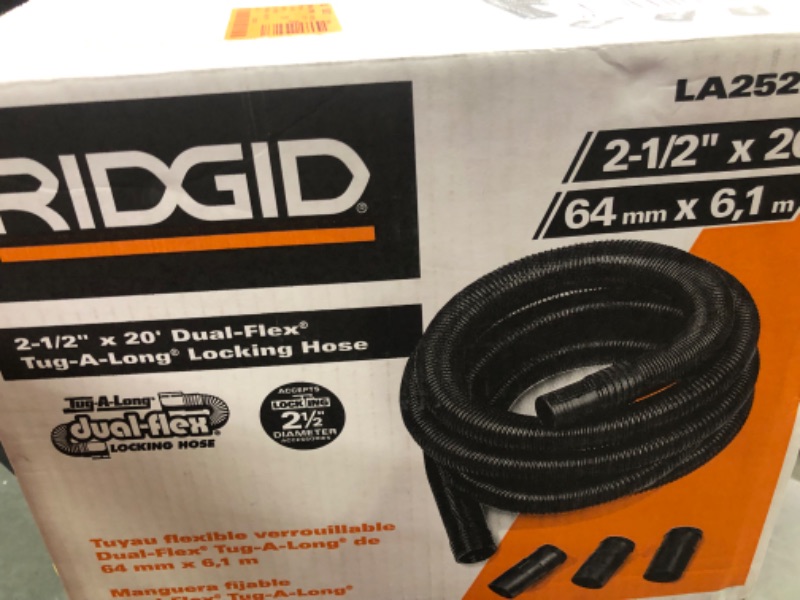 Photo 1 of 2-1/2 in. x 20 ft. Dual-Flex Tug-A-Long Locking Vacuum Hose for RIDGID Wet/Dry Shop Vacuums