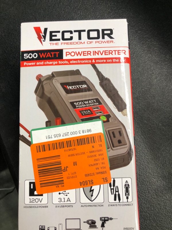 Photo 2 of Vector 500 Watt Power Inverter, PI500V, Dual Power Inverter, Two USB Charging Ports,Grey