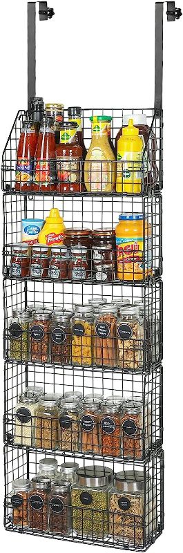 Photo 1 of X-cosrack Over Door Storage Baskets - 5-Tier Over The Door Pantry Organizer & Detachable and Foldable Metal Wall Mounted Pantry Seasoning Spice Door...
