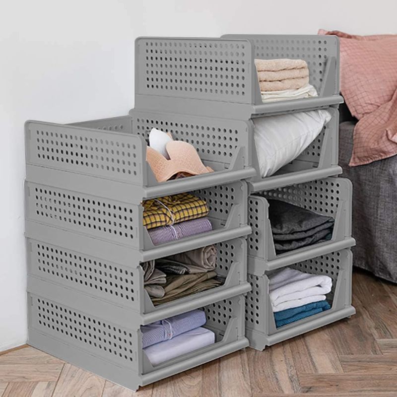 Photo 1 of 8-Pack Folding Wardrobe Storage Box Plastic Drawer Organizer Stackable Shelf Baskets Clothes Closet Containers Bin Cubes ,Home Office Bedroom Laundry Fold...
