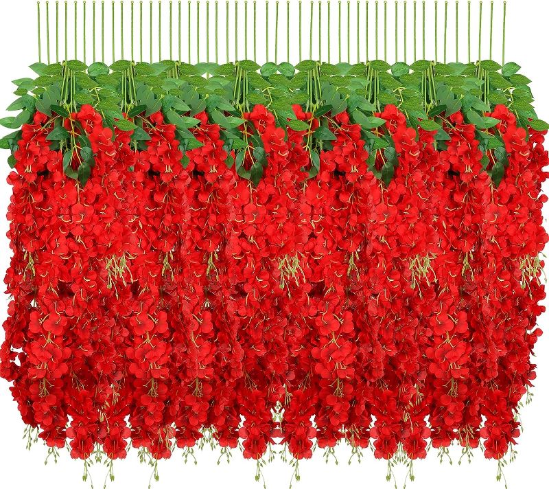 Photo 1 of 10PCS 3.2 Feet Artificial Flower Wisteria Vine Ratta Hanging Wedding Decor Garlands(Red)
