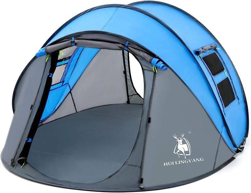 Photo 1 of 4 Person Easy Pop Up Tent,9.5’X6.6’X52'',Waterproof, Automatic Setup,2 Doors-Instant Family Tents for Camping, Hiking & Traveling
