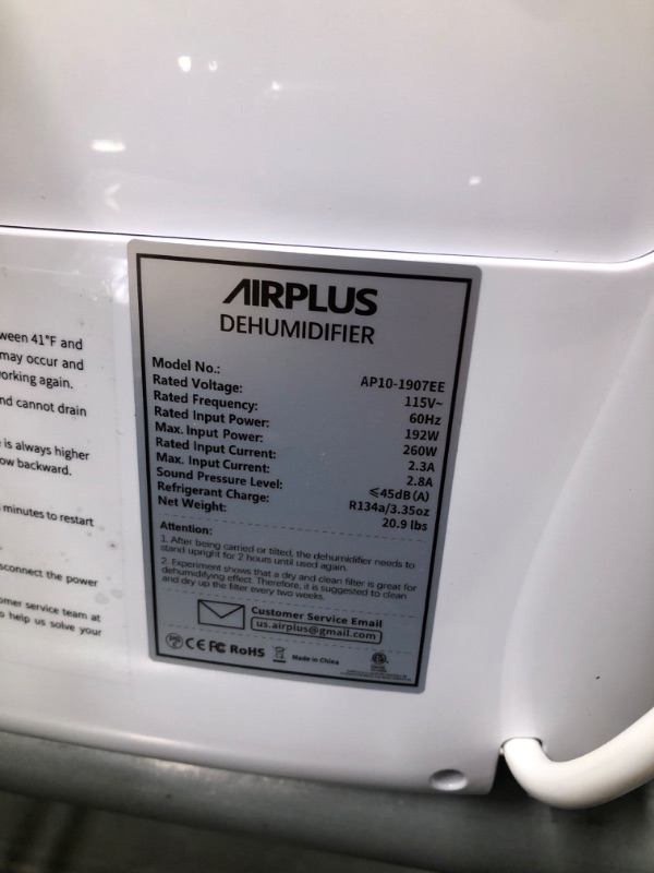 Photo 1 of AIRPLUS 1,500 Sq. Ft 30 Pints Dehumidifier for Home and Basements with Drain Hose(AP1907)
--- Open Box --- 