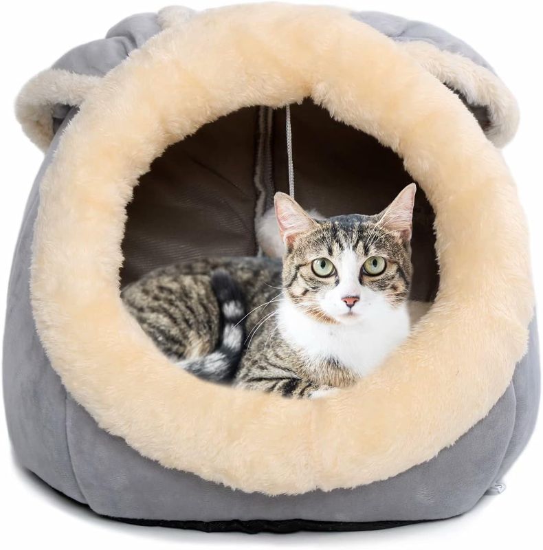 Photo 1 of Beds for Indoor Cats - Small Dog Bed with Anti-Slip Bottom, Rabbit-Shaped Cat/Dog Cave with Hanging Toy, Puppy Bed with Removable Cotton Pad, Super Soft...
