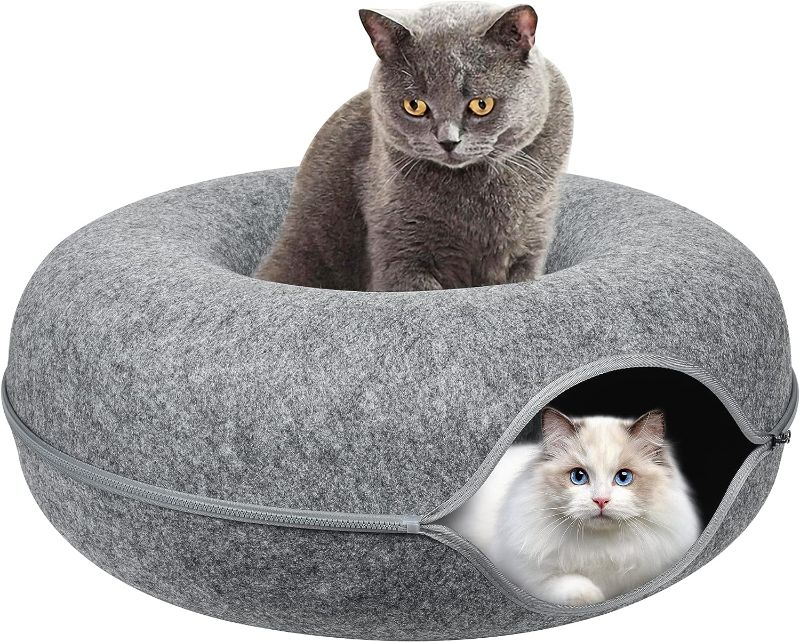 Photo 1 of Cat Tunnel Bed, Cat Cave Bed ?Beds for Indoor Cats - Large Cat House for Pet Cat Cave ?Detachable Round Felt & Washable Interior Cat Play Tunnel for...19 inches
