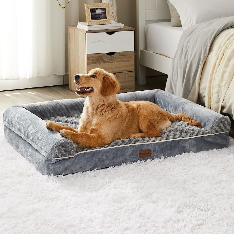 Photo 1 of BFPETHOME Dog Beds for Large Dogs, Orthopedic Dog Bed for Medium Large Dogs, Egg- Foam Dog Crate Bed (L(36 * 27 * 6.5) Inch, Grey)
