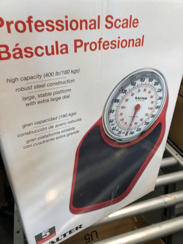 Photo 1 of Salter Pro-Helix Professional Oversized Bathroom Scale with Black/Red powder-coated steel coated base, Anti-Slip Bath Mat, 400 LB Capacity, Analog Scale, 18.25 x 13.0 Inch, Black/Red