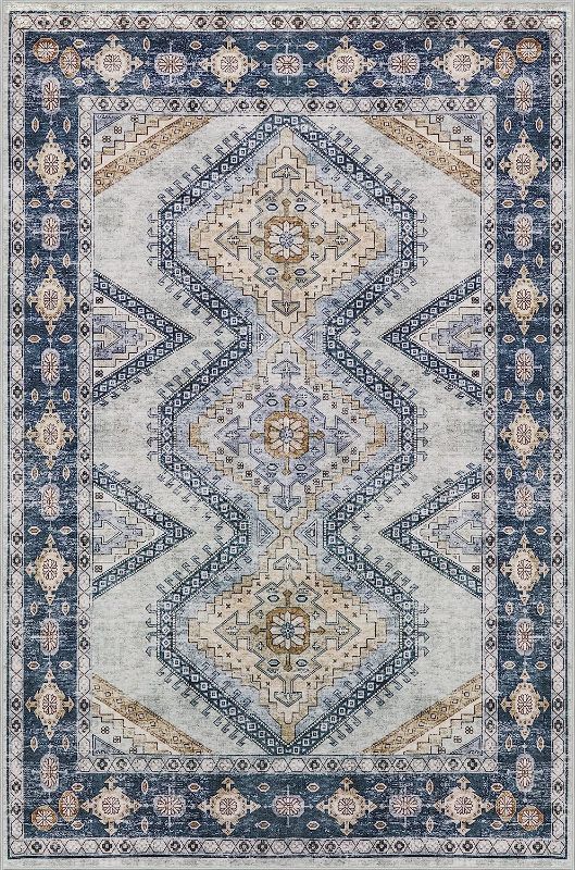 Photo 2 of Area Rug Living Room Rugs - 8x10 Large Machine Washable Boho Carpets Vintage Persian Tribal Anti Slip Backing Thin Carpet for Under Dining Table Bedroom...
