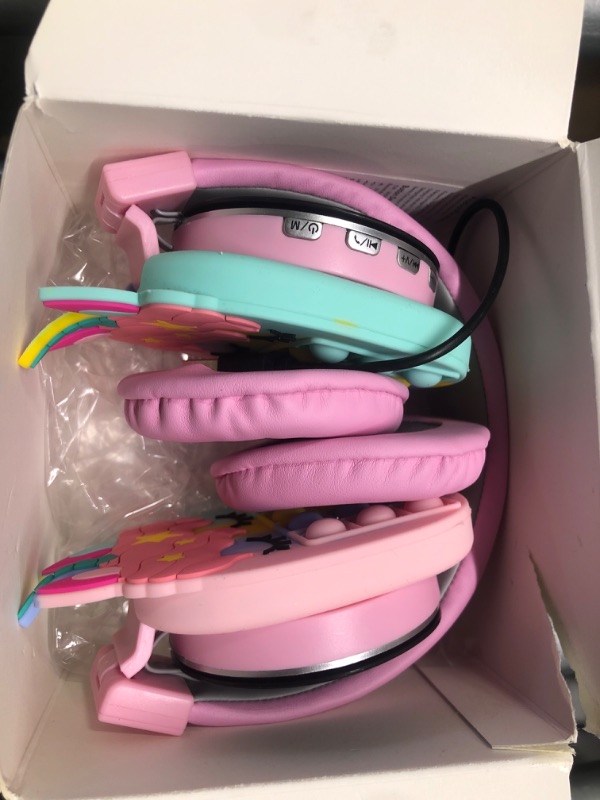 Photo 3 of WESADN Bluetooth Headphones Wireless for Girls Women Men Fidget Bubbles Cute Wireless Gaming Headset Over Ear Build in Microphone for Smartphone Tablet PC, Pink