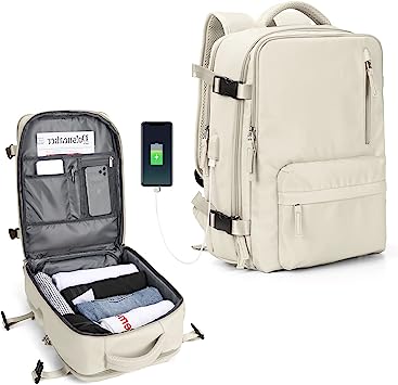 Photo 1 of Women Large Travel Backpack Waterproof Hiking Rucksack,Large Travel Backpack For Women,Fit 15.6 Inch Laptop Backpack (Beige)