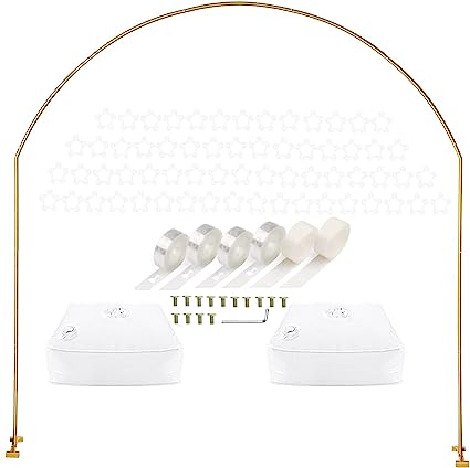 Photo 1 of LANGXUN 7.8Ft Large Size Metal Gold Semi-circular Balloon Arch Stand with Bases for Wedding, Bridal, Indoor Outdoor Birthday Party Decoration Arbor
