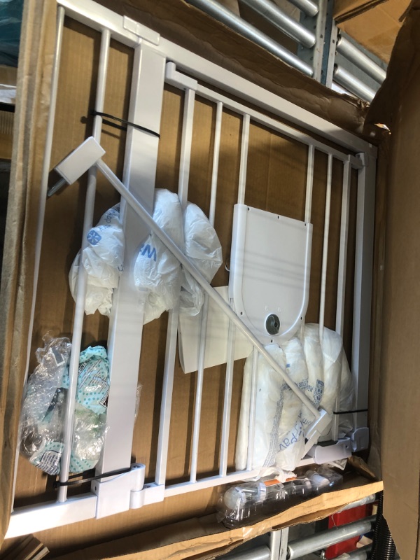 Photo 1 of Newnice 40.6" -29.7" Auto Close Baby Gate with Small Cat Door, Easy Walk Thru & Durable Dog Pet Gates for Stairs, Doorway, House, Pressure Mounted Safety Child Gate Includes 4 Wall Cups 29.7-40.6" with Cat Door